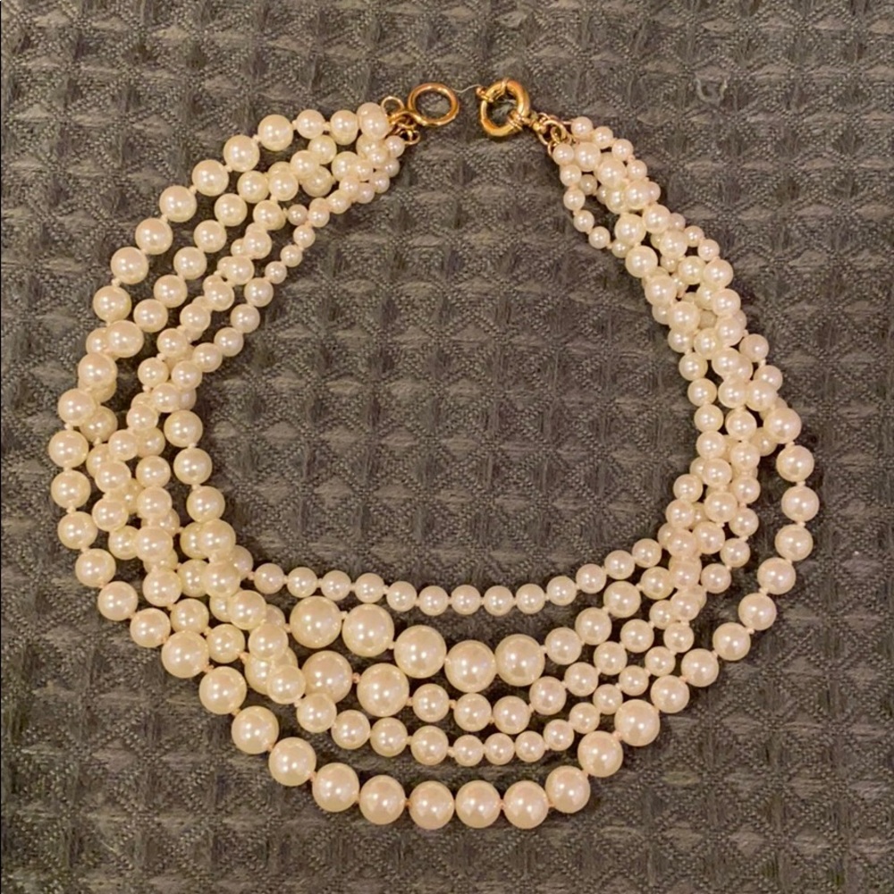 J. Crew Multi-Strand Faux Pearl Necklace in Cream with Gold Clasp